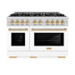 ZLINE Autograph Edition 48 in. 6.7 cu. ft. Select Double Oven Gas Range with 8 Burner Cooktop in Stainless Steel with White Matte Doors and Polished Gold Accents, Open Box-Great Condition