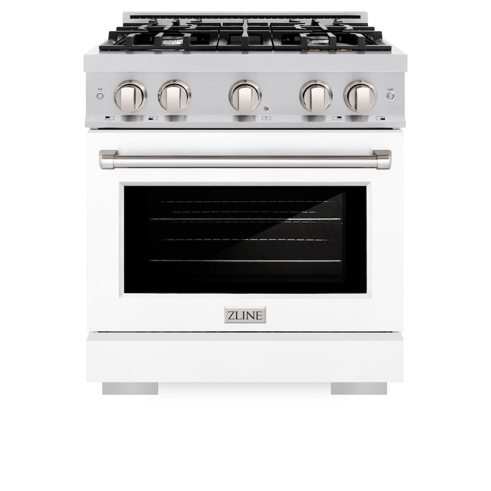 ZLINE 30 in. 4.2 cu. ft. Select Dual Fuel Range with 4 Burner Gas Cooktop and Electric Convection Oven in Stainless Steel with White Matte Door (HDR-WM-30)