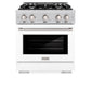 ZLINE 30 in. 4.2 cu. ft. Select Dual Fuel Range with 4 Burner Gas Cooktop and Electric Convection Oven in Satin Stainless Steel with White Matte Door, Open Box-Great Condition