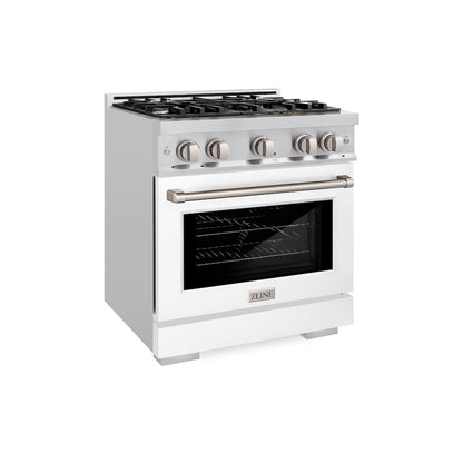 ZLINE 30 in. 4.2 cu. ft. Select Dual Fuel Range with 4 Burner Gas Cooktop and Electric Convection Oven in Satin Stainless Steel with White Matte Door, Open Box-Great Condition