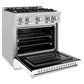 ZLINE 30 in. 4.2 cu. ft. Select Dual Fuel Range with 4 Burner Gas Cooktop and Electric Convection Oven in Satin Stainless Steel with White Matte Door, Open Box-Great Condition