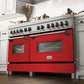 ZLINE 60 in. 7.4 cu. ft. Legacy Dual Fuel Range with 9 Burner Gas Cooktop and 2 Electric Convection Ovens in Satin Stainless Steel and Red Matte Doors (RAS-RM-60)
