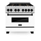 ZLINE Autograph Edition 36 in. 4.6 cu. ft. Legacy Dual Fuel Range with 6 Burner Gas Cooktop and Electric Convection Oven in Satin Stainless Steel with White Matte Door and Matte Black Accents, Open Box-Great Condition