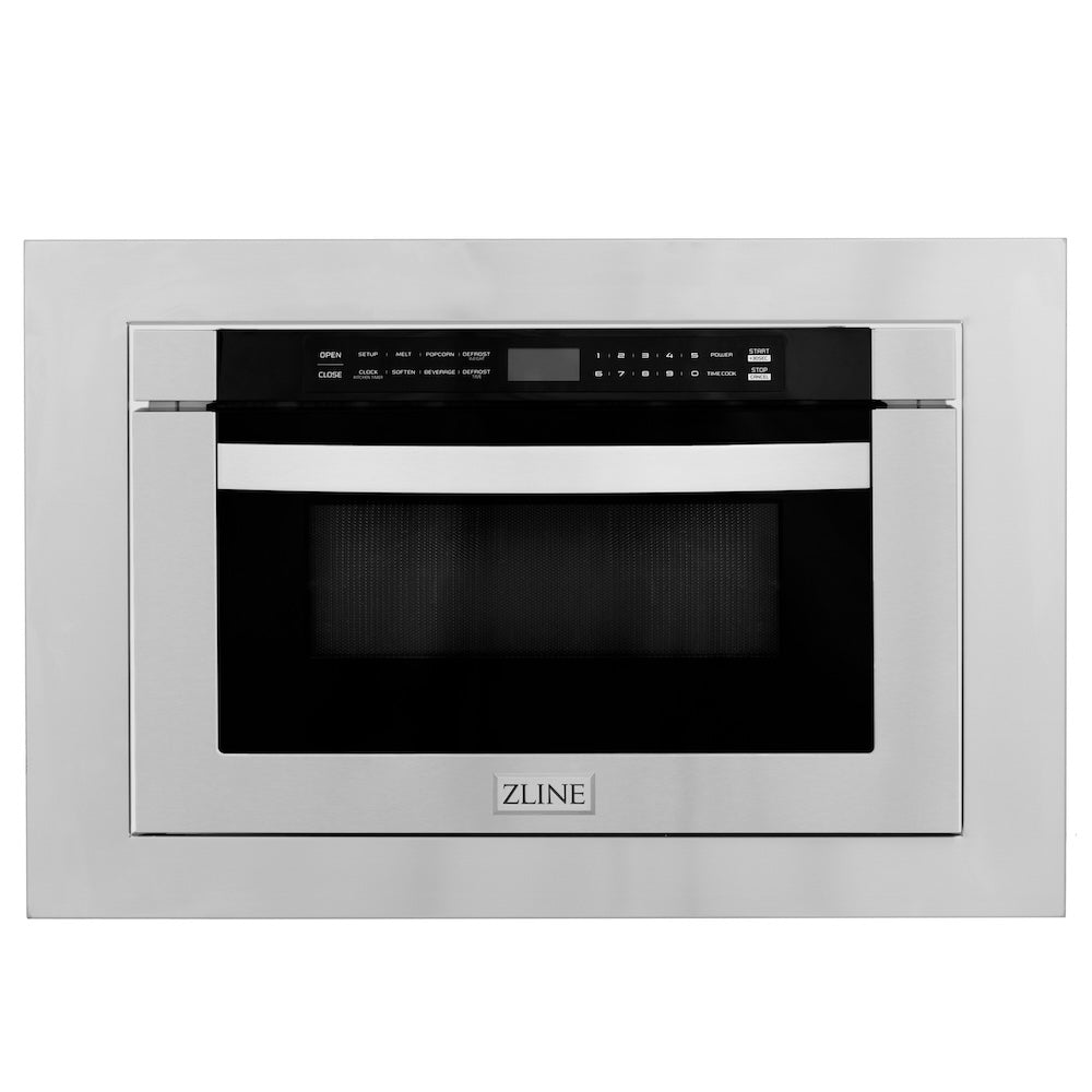 ZLINE 24 in. 1.2 cu. ft. Stainless Steel Microwave Drawer with 30 in. Trim Kit (MWD-TK-30) front, closed.