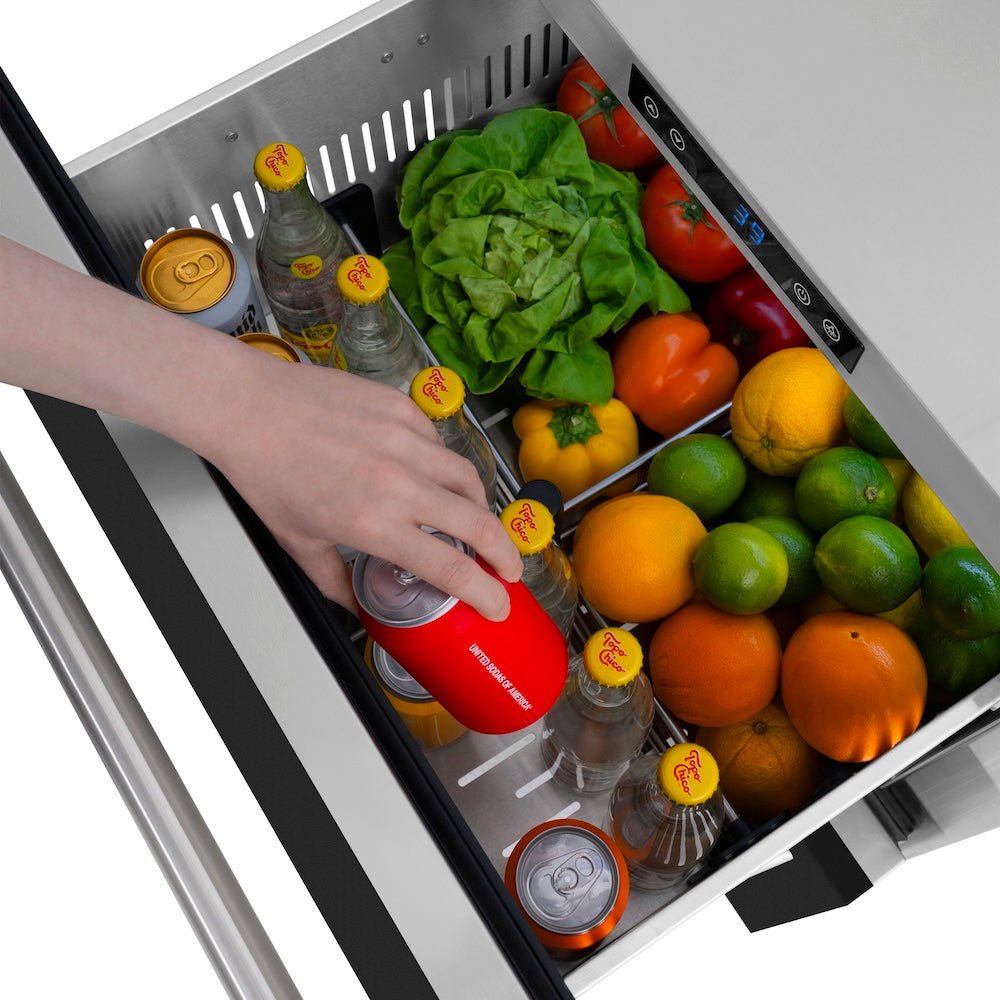 ZLINE 24 in. Touchstone 168 Can Outdoor-Rated Dual Refrigerator Drawer with Black Matte Doors (RDSO-BLM-24)