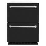 ZLINE 24 in. Touchstone 168 Can Outdoor-Rated Dual Refrigerator Drawer with Black Matte Doors (RDSO-BLM-24)