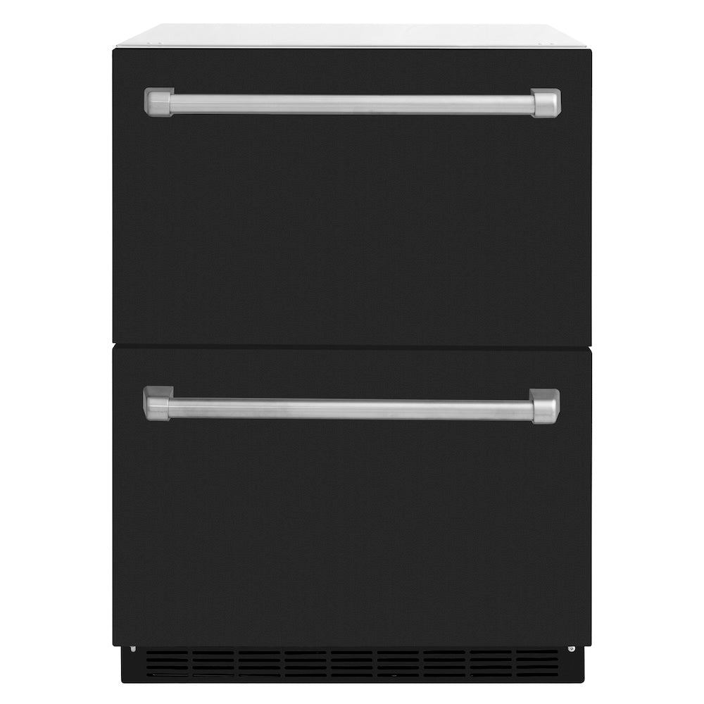 ZLINE 24 in. Touchstone 168 Can Outdoor-Rated Dual Refrigerator Drawer with Black Matte Doors (RDSO-BLM-24)
