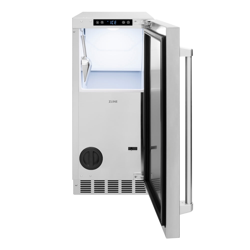 ZLINE 15 in. Touchstone Clear Cube Ice Maker with Drain Pump and Solid Stainless Steel Door, Open Box-Good Condition