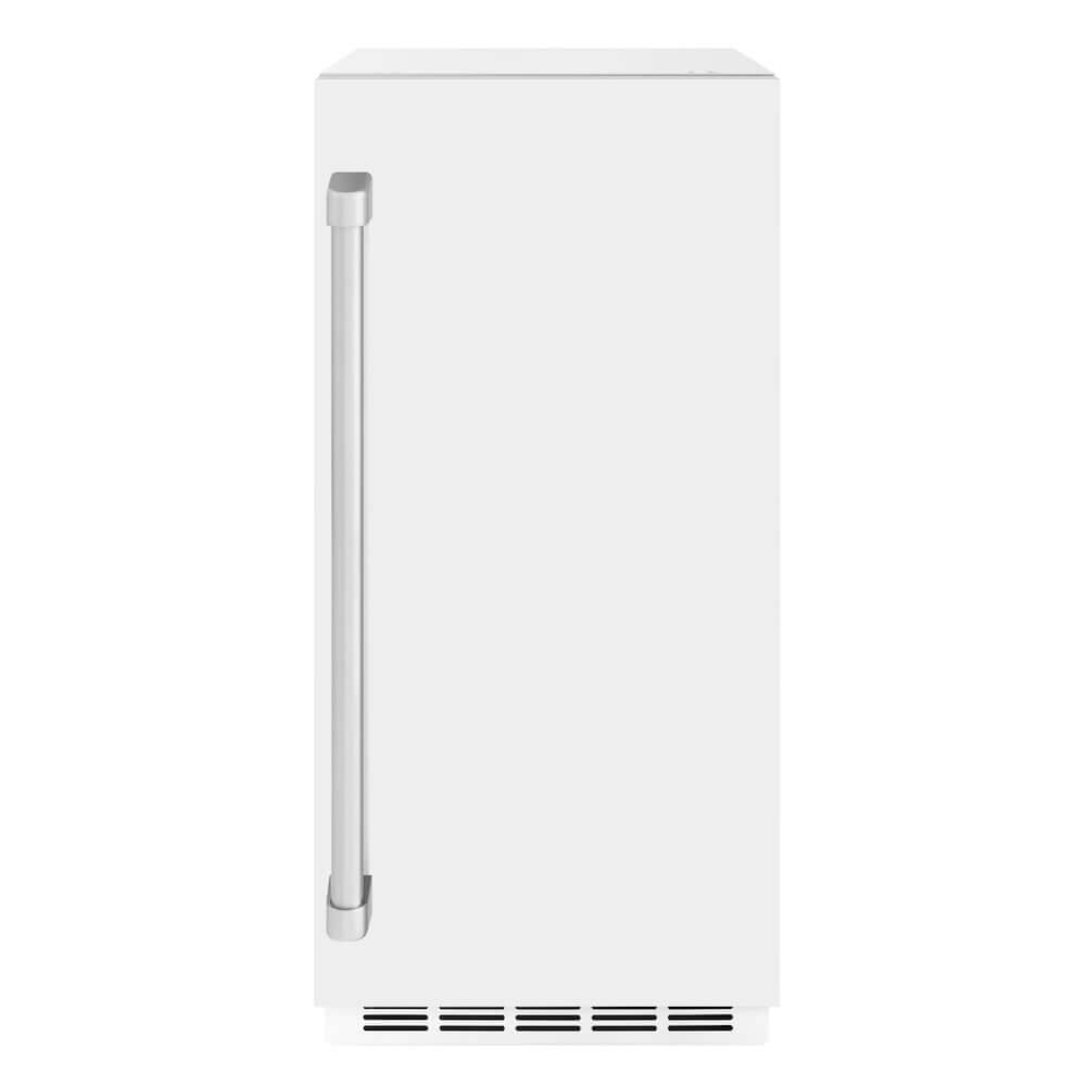 ZLINE 15 in. Touchstone Clear Cube Ice Maker with Drain Pump and White Matte Door (ICCD-WM-15) front.