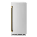 ZLINE Autograph Edition 15 in. Touchstone Clear Cube Ice Maker with Drain Pump and Solid Stainless Steel Door with Champagne Bronze Helix Handle (ICCDZ-ST-15-KCB) front.