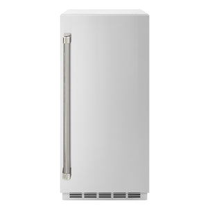 ZLINE Autograph Edition 15 in. Touchstone Clear Cube Ice Maker with Drain Pump and Solid Stainless Steel Door with Polished Nickel Helix Handle (ICCDZ-ST-15-KPN) main image.