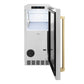 ZLINE Autograph Edition 15 in. Touchstone Gourmet Ice Maker with Drain Pump and Solid Stainless Steel Door with Champagne Bronze Handle (IGMDZ-ST-15-CB) front, open.