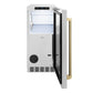 ZLINE Autograph Edition 15 in. Touchstone Gourmet Ice Maker with Drain Pump and Solid Stainless Steel Door with Champagne Bronze Helix Handle (IGMDZ-ST-15-KCB) front, open.