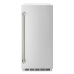 ZLINE Autograph Edition 15 in. Touchstone Gourmet Ice Maker with Drain Pump and Solid Stainless Steel Door with Polished Nickel Helix Handle (IGMDZ-ST-15-KPN) front.