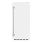 ZLINE Autograph Edition 15 in. Touchstone Gourmet Ice Maker with Drain Pump and White Matte Door with Champagne Bronze Handle (IGMDZ-WM-15-CB) front.