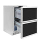 ZLINE 24 in. Touchstone 168 Can Outdoor-Rated Dual Refrigerator Drawer with Panel-Ready Doors (RDSPO-24) side, open.