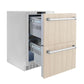 ZLINE 24 in. Touchstone 168 Can Outdoor-Rated Dual Refrigerator Drawer with Panel-Ready Doors (RDSPO-24) side, open.
