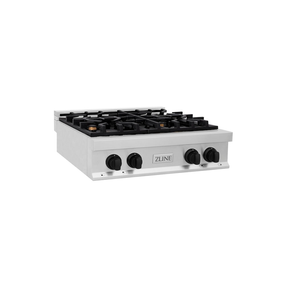 ZLINE Autograph Edition 30 in. Porcelain Rangetop with 4 Gas Burners in Stainless Steel and Matte Black Accents (RTZ-30-MB) 
