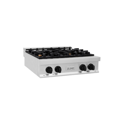 ZLINE Autograph Edition 30 in. Legacy Gas Rangetop with 4 Burners and Porcelain Cooktop in Stainless Steel with Matte Black Accents (RTZ-30-MB)