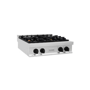 ZLINE Autograph Edition 30 in. Legacy Gas Rangetop with 4 Burners and Porcelain Cooktop in Stainless Steel with Matte Black Accents, Open Box-Great Condition main image.
