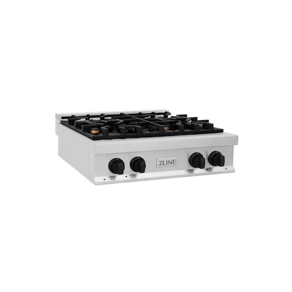 ZLINE Autograph Edition 30 in. Legacy Gas Rangetop with 4 Burners and Porcelain Cooktop in Stainless Steel with Matte Black Accents, Open Box-Great Condition