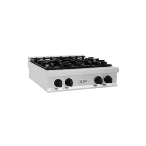 ZLINE Autograph Edition 30 in. Legacy Gas Rangetop with 4 Burners and Porcelain Cooktop in Stainless Steel with Matte Black Accents, Open Box-Good Condition main image.