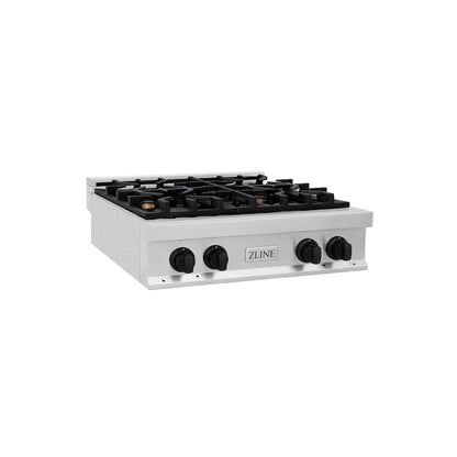 ZLINE Autograph Edition 30 in. Legacy Gas Rangetop with 4 Burners and Porcelain Cooktop in Stainless Steel with Matte Black Accents, Open Box-Good Condition