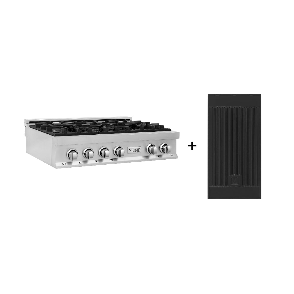 ZLINE 36 in. Legacy Gas Rangetop with 6 Burners and Porcelain Cooktop in Stainless Steel with Griddle (RT-GR-36) main image.