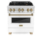 ZLINE Autograph Edition 30 in. 4.0 cu. ft. Legacy Dual Fuel Range with 4 Burner Gas Cooktop and Electric Convection Oven in Stainless Steel with White Matte Door and Champagne Bronze Accents, Open Box-Great Condition