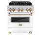 ZLINE Autograph Edition 30 in. 4.0 cu. ft. Legacy Dual Fuel Range with 4 Burner Gas Cooktop and Electric Convection Oven in Stainless Steel with White Matte Door and Champagne Bronze Accents, Open Box-Good Condition