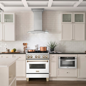 ZLINE Autograph Edition 30 in. 4.0 cu. ft. Legacy Dual Fuel Range with 4 Burner Gas Cooktop and Electric Convection Oven in Stainless Steel with White Matte Door and Polished Gold Accents, Open Box-Good Condition