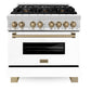 ZLINE Autograph Edition 36 in. 4.6 cu. ft. Legacy Dual Fuel Range with 6 Burner Gas Cooktop and Electric Convection Oven in Satin Stainless Steel with White Matte Door and Champagne Bronze Accents, Open Box-Great Condition