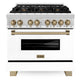 ZLINE Autograph Edition 36 in. 4.6 cu. ft. Legacy Dual Fuel Range with 6 Burner Gas Cooktop and Electric Convection Oven in Stainless Steel with White Matte Door and Champagne Bronze Accents, Open Box-Great Condition