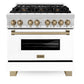 ZLINE Autograph Edition 36 in. 4.6 cu. ft. Legacy Dual Fuel Range with 6 Burner Gas Cooktop and Electric Convection Oven in Stainless Steel with White Matte Door and Champagne Bronze Accents, Open Box-Good Condition