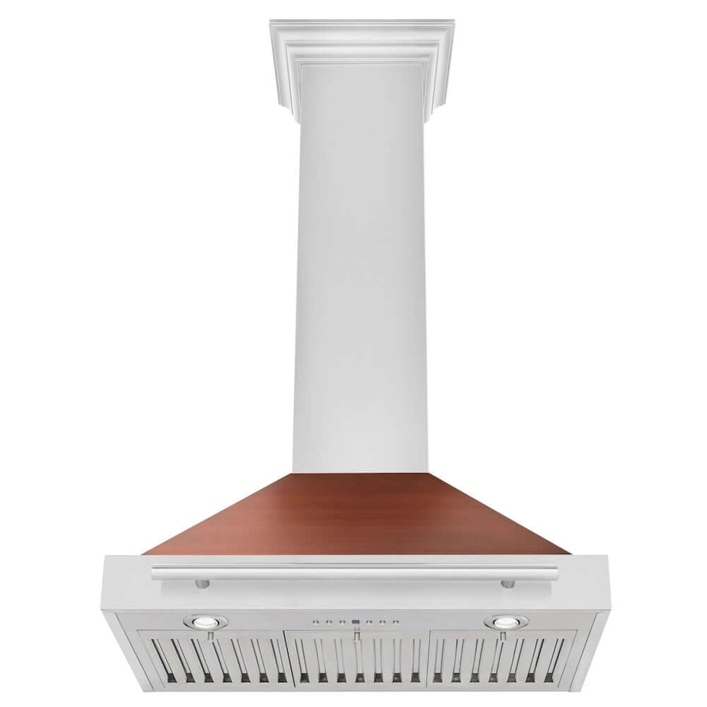 ZLINE Convertible Stainless Steel Range Hood with Copper Shell and Stainless Steel Handle with Size Options (KB4STX-C) front, under.