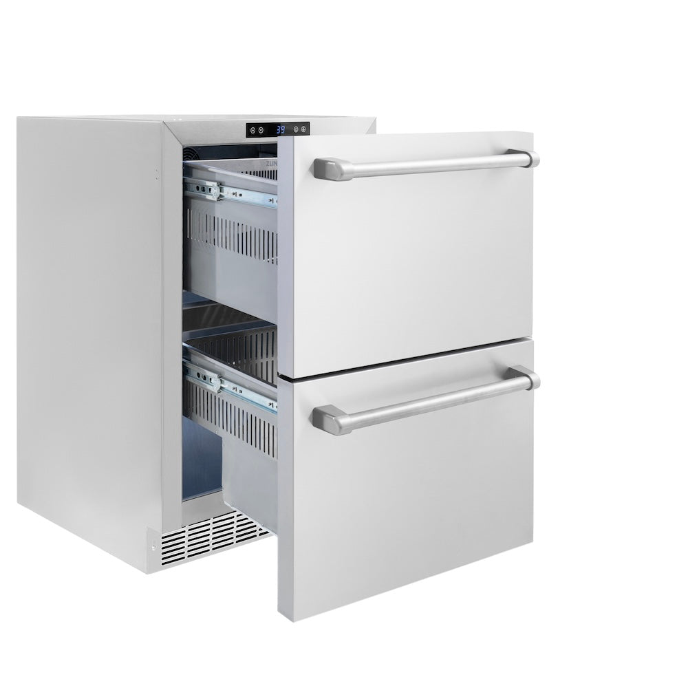 ZLINE 24 in. Touchstone 168 Can Outdoor-Rated Dual Refrigerator Drawer with Stainless Steel Doors (RDSO-ST-24)