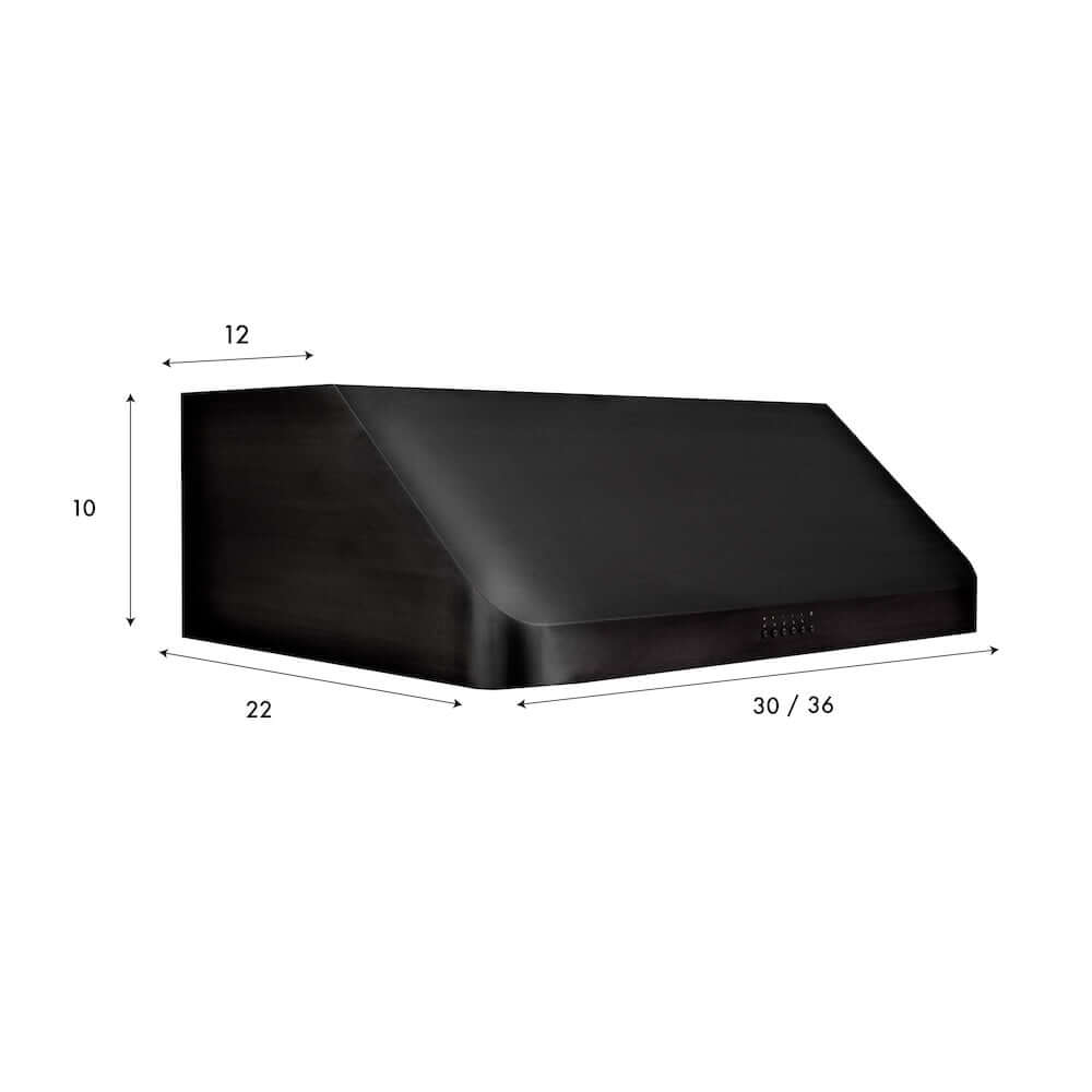 ZLINE 600 CFM Ducted 36 in.Under Cabinet Range Hood in Black Stainless Steel (BS623-36) dimensional diagram.