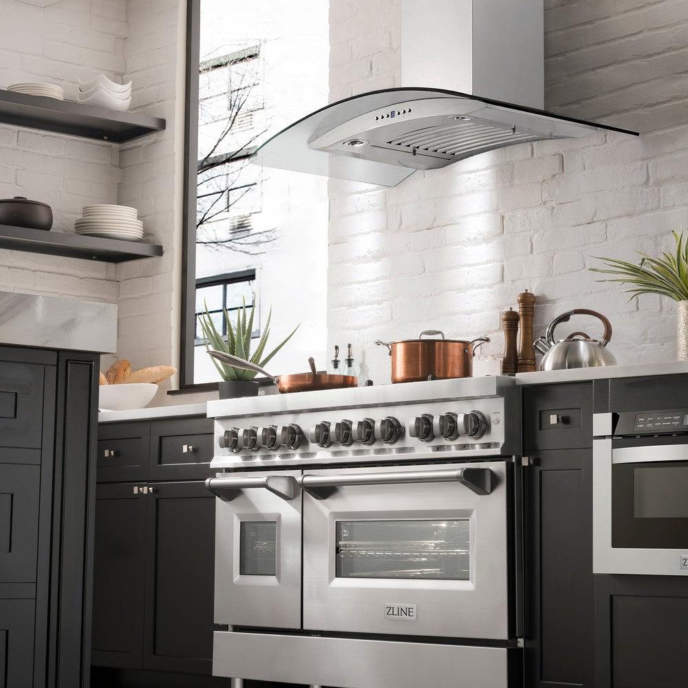 ZLINE Ducted Vent Wall Mount Range Hood in Stainless Steel with Built-in ZLINE CrownSound Bluetooth Speakers (KN4CRN-BT) 