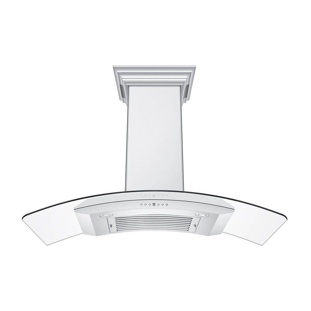ZLINE Ducted Vent Wall Mount Range Hood in Stainless Steel with Built-in ZLINE CrownSound Bluetooth Speakers (KN4CRN-BT) front, under.