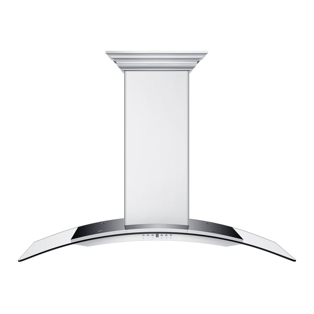 ZLINE Ducted Vent Wall Mount Range Hood in Stainless Steel with Built-in ZLINE CrownSound Bluetooth Speakers (KN4CRN-BT) front.