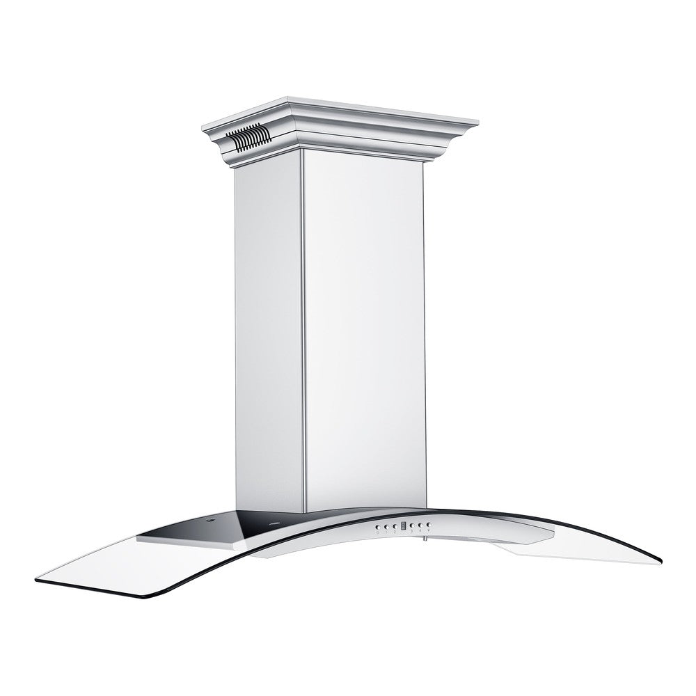ZLINE Ducted Vent Wall Mount Range Hood in Stainless Steel with Built-in ZLINE CrownSound Bluetooth Speakers (KN4CRN-BT) side.
