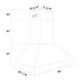 ZLINE 36 in. Professional Convertible Vent Wall Mount Range Hood in Stainless Steel, Open Box-Good Condition dimensional diagram.