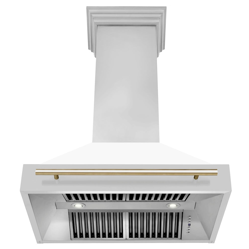 ZLINE Autograph Edition 36 in. Stainless Steel Range Hood with White Matte Shell and Accent Handle (8654STZ-WM36)