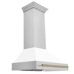 ZLINE Autograph Edition 36 in. Satin Stainless Steel Wall Mount Range Hood with White Matte Shell and Accent Handle (8654SNZ-WM36)