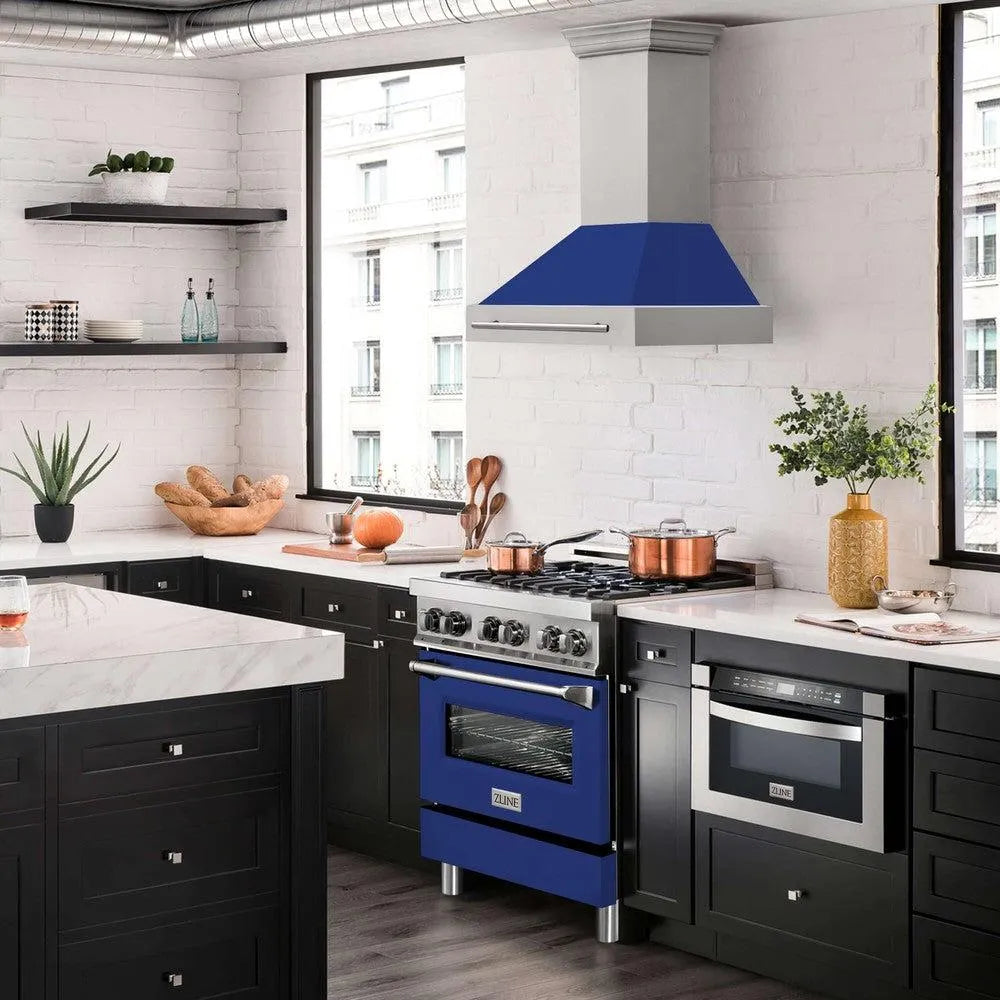 ZLINE 30 in. Stainless Steel Range Hood with Colored Shell Options and Stainless Steel Handle (8654STX-30) 