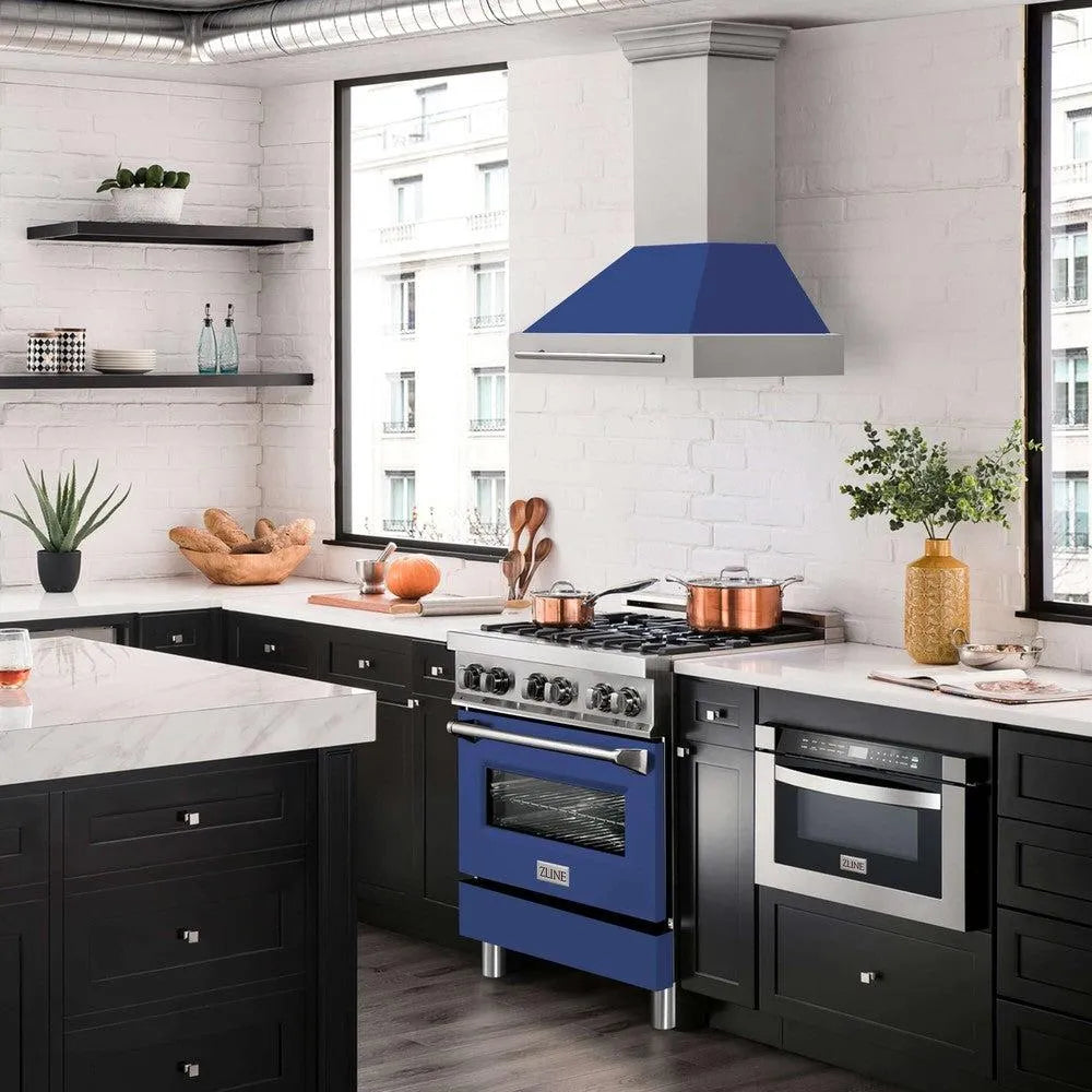 ZLINE 30 in. Stainless Steel Range Hood with Colored Shell Options and Stainless Steel Handle (8654STX-30) 