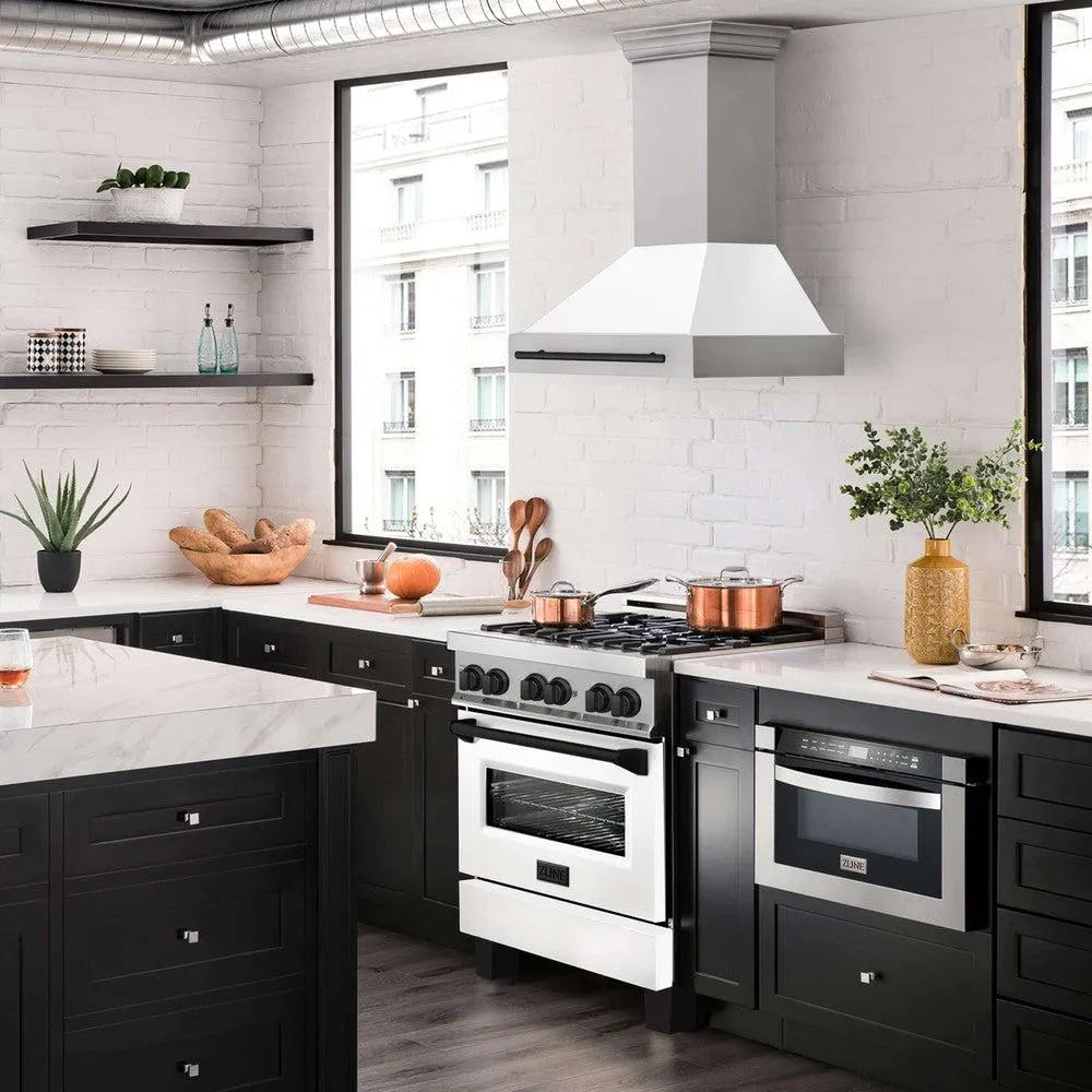 ZLINE Autograph Edition 30 in. Stainless Steel Range Hood with White Matte Shell and Accents (8654STZ-WM30) 