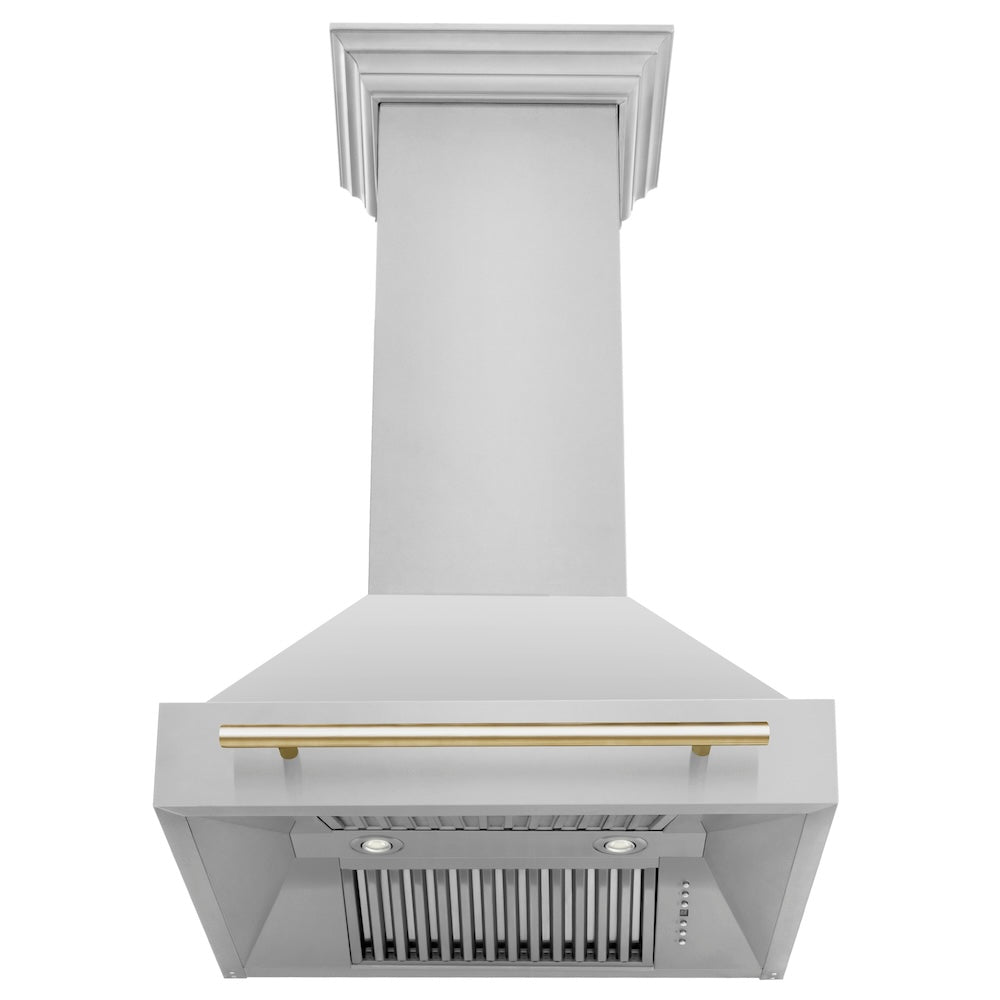 ZLINE Autograph Edition 30 in. Kitchen Package with Stainless Steel Dual Fuel Range, Range Hood, Dishwasher and Refrigeration with Polished Gold Accents (4AKPR-RARHDWM30-G)