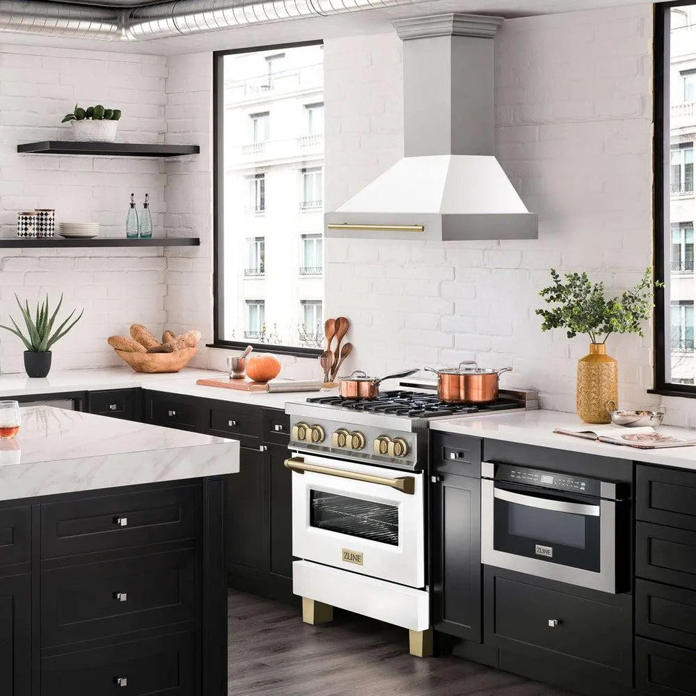 ZLINE Autograph Edition 30 in. Stainless Steel Range Hood with White Matte Shell and Accents (8654STZ-WM30) 