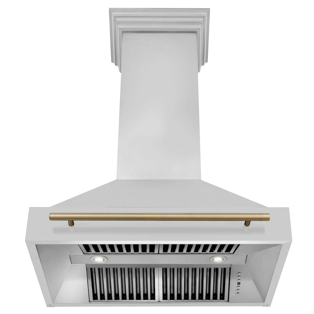 ZLINE Autograph Edition 36 in. Stainless Steel Range Hood with Stainless Steel Shell and Handle (8654STZ-36) Champagne Bronze front, under.